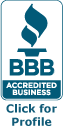 BBB Accredited Business logo with "Click for Profile" text below.