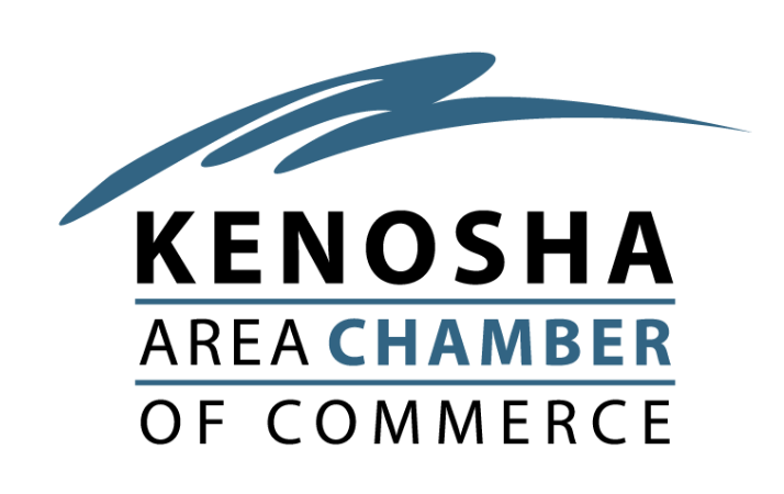 Kenosha Area Chamber of Commerce logo with blue wave design.