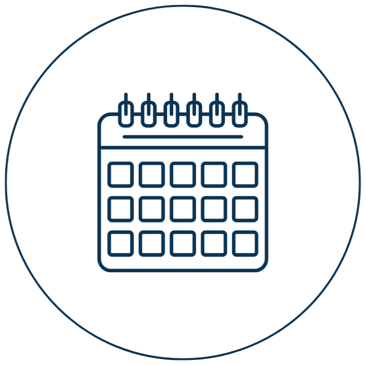 Digital line drawing of a calendar icon on a black background.