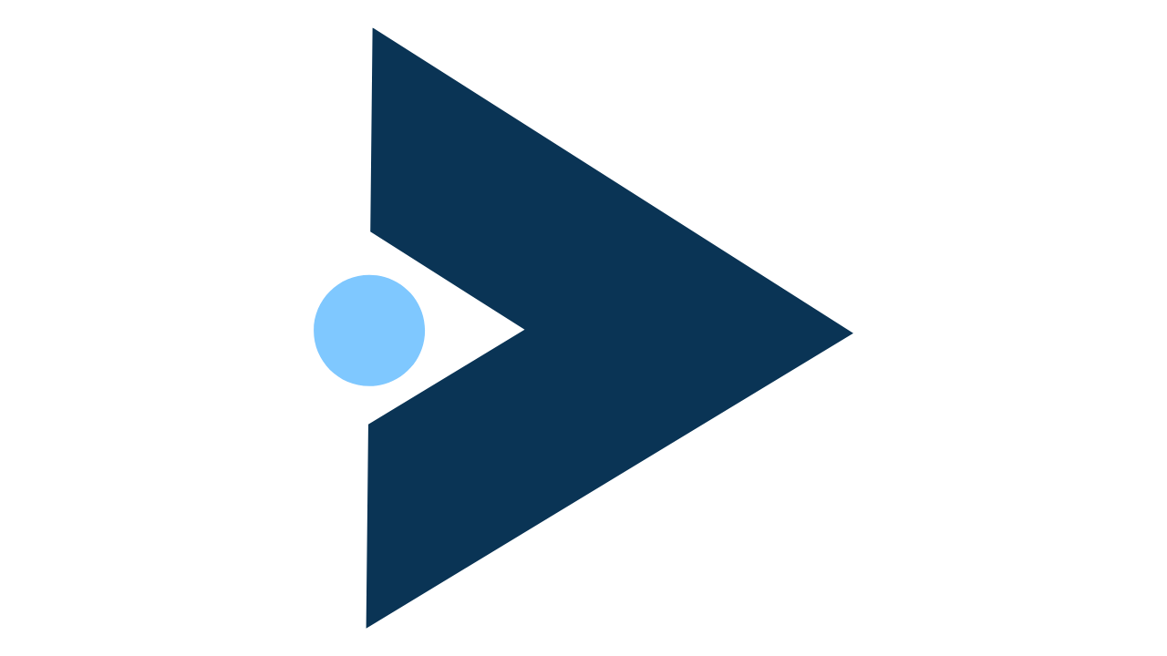 A stylized play button with a blue circle on the left and a dark blue arrow pointing to the right.