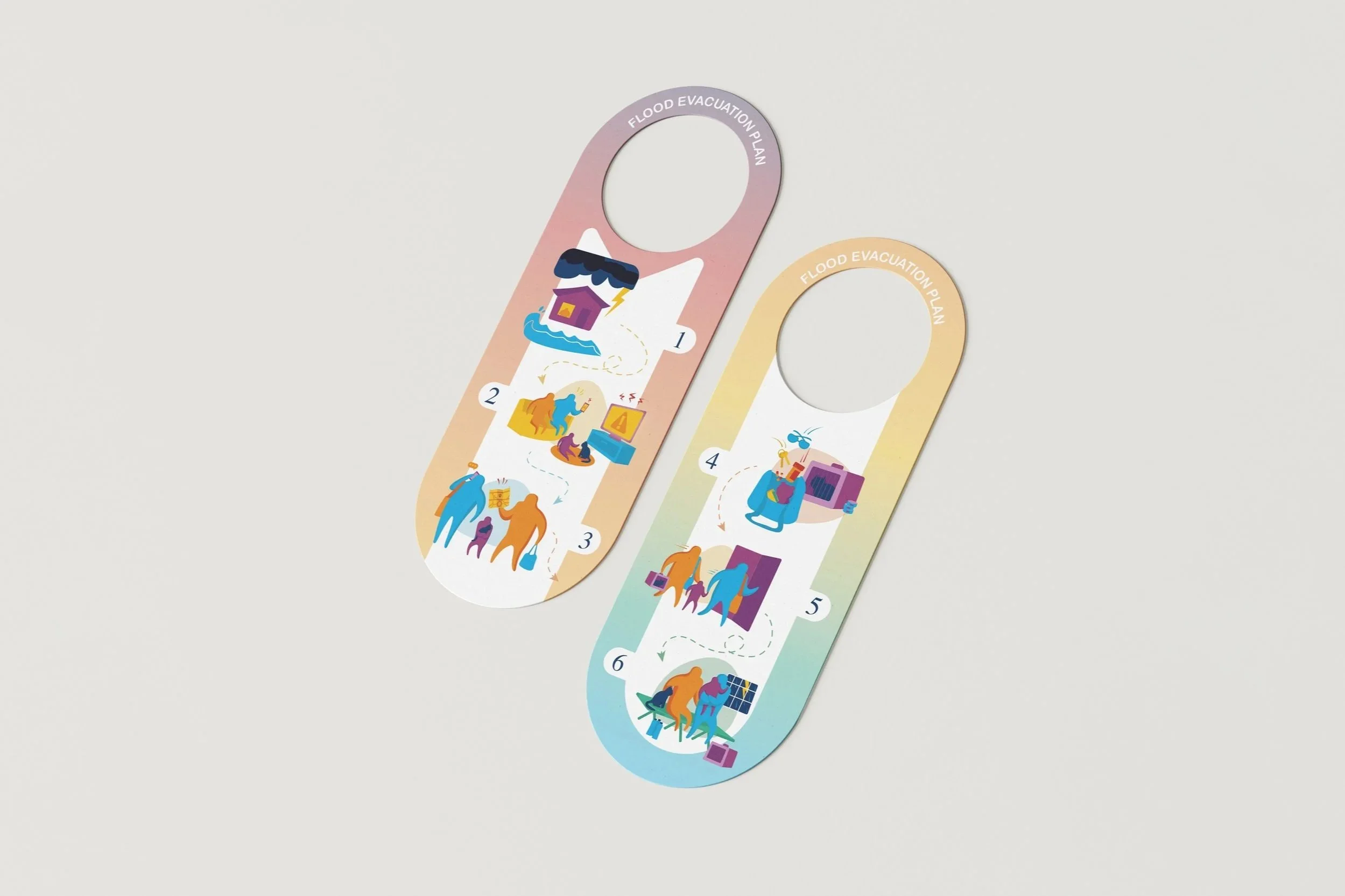 Two door hangers side-by-side to display the front and back designs
