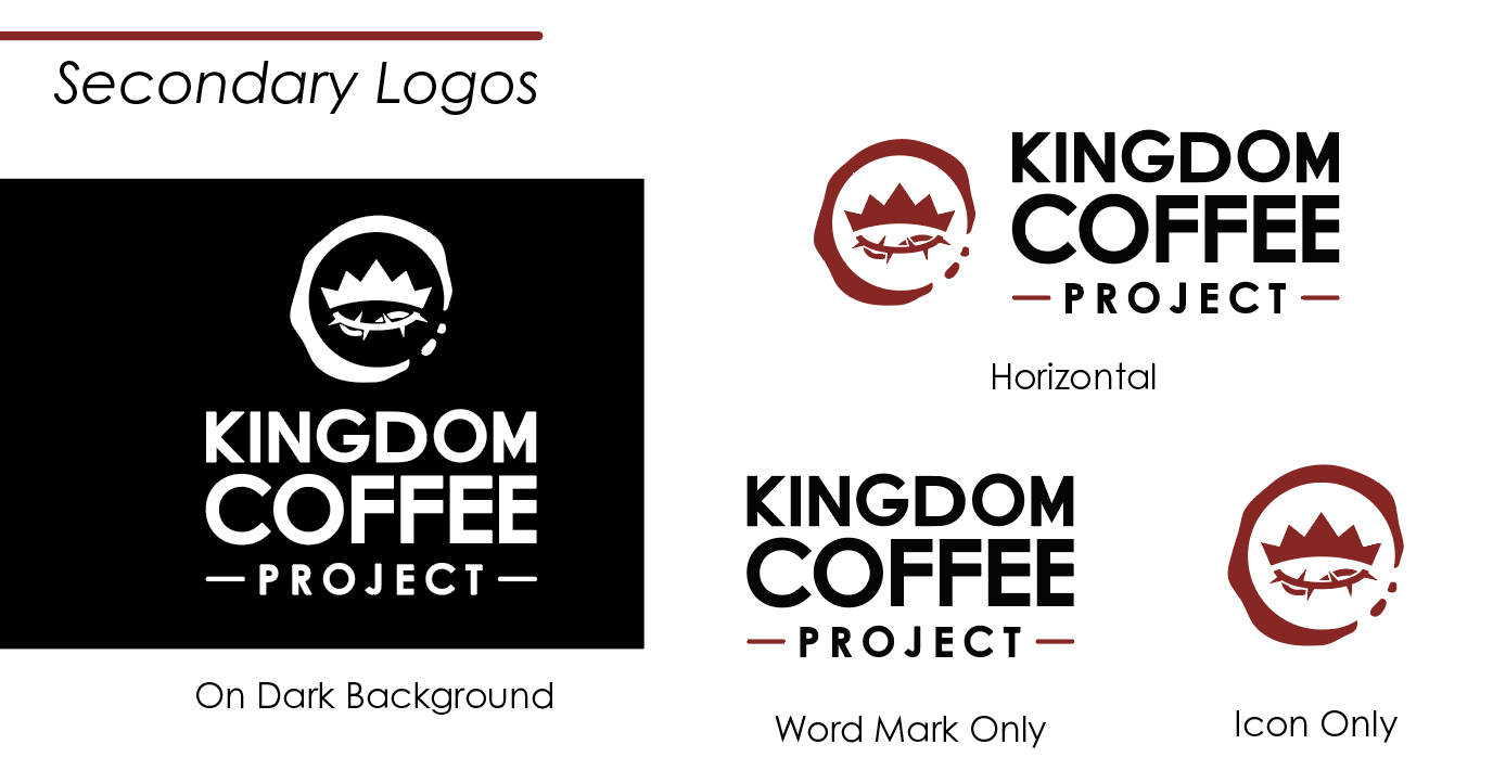 Variations of the logo in white, horizontal, word mark only, and icon only