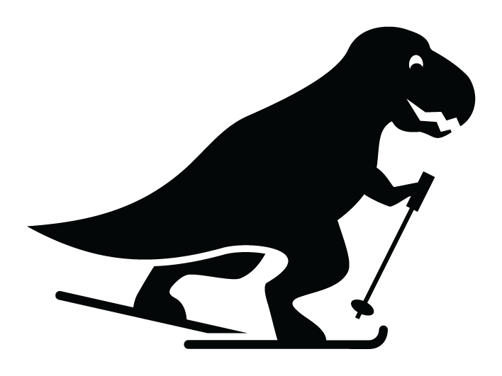 The skiing dinosaur icon in black