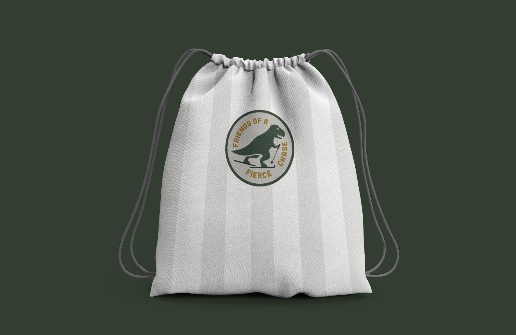 The logo on a drawstring bag