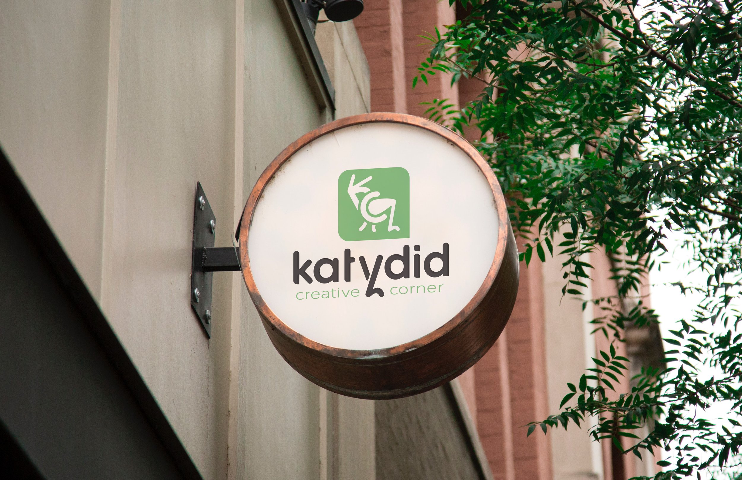 The logo printed on an outdoor shop sign