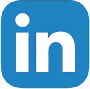 LinkedIn logo with blue background and white lowercase 'in'