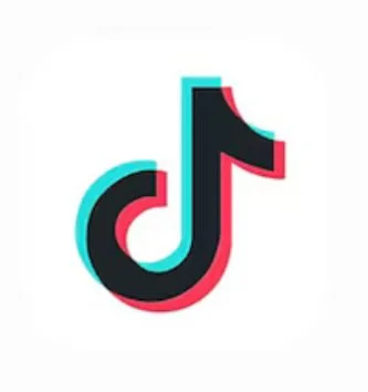 TikTok logo with black, pink, and blue colors on a white background.