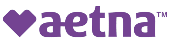 A purple heart symbol followed by the purple text 'aetna' with a trademark symbol.