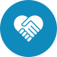 Icon of a handshake inside a blue circle, symbolizing partnership or agreement.