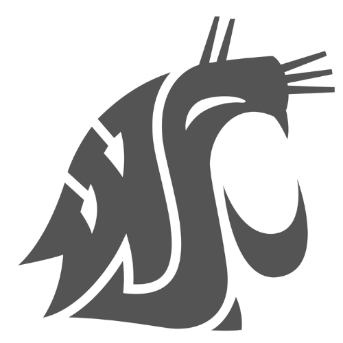 A stylized, gray and white Washington State University logo featuring a cougar's head with an open mouth.