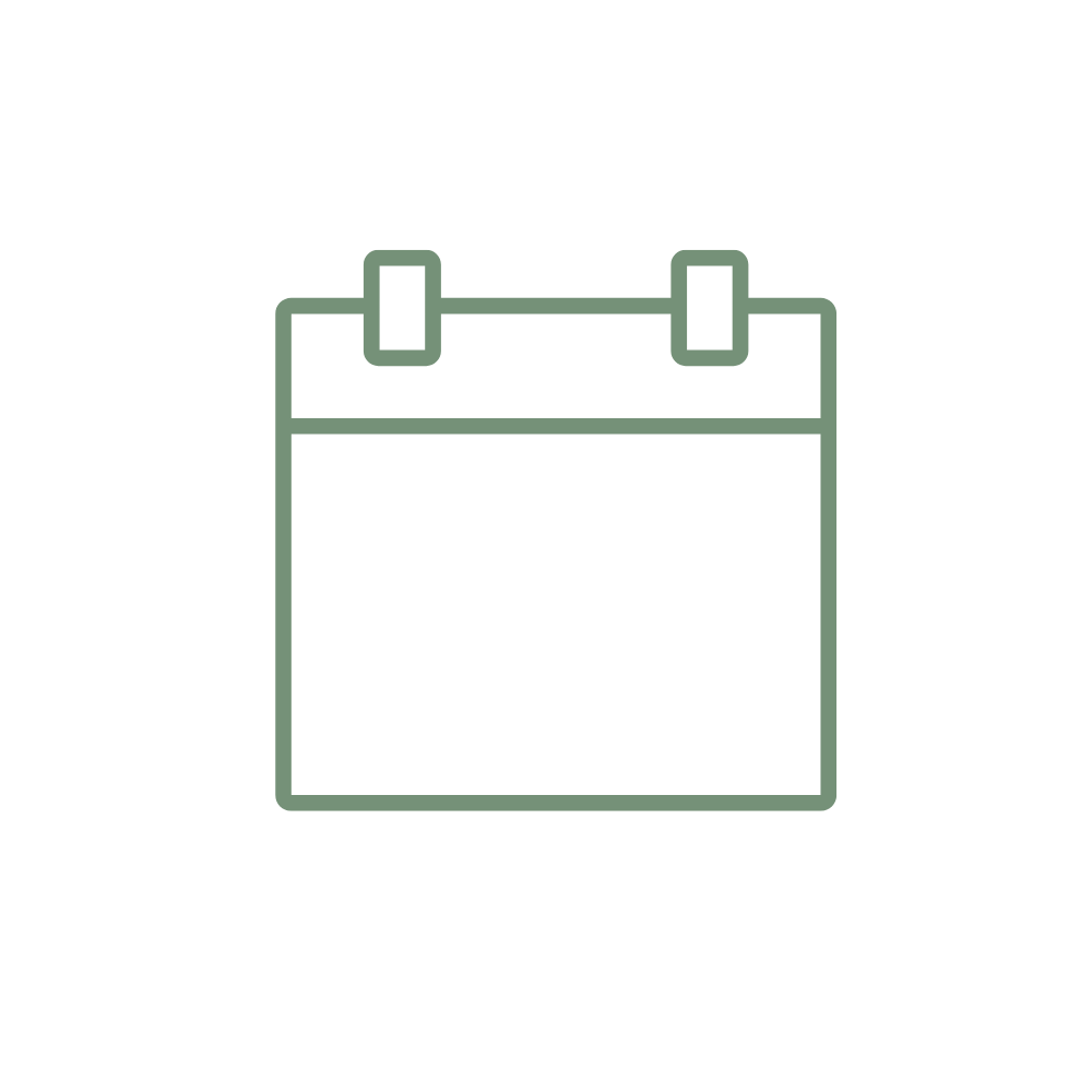 Simple calendar icon with a grid and rings at the top, representing a calendar or date.