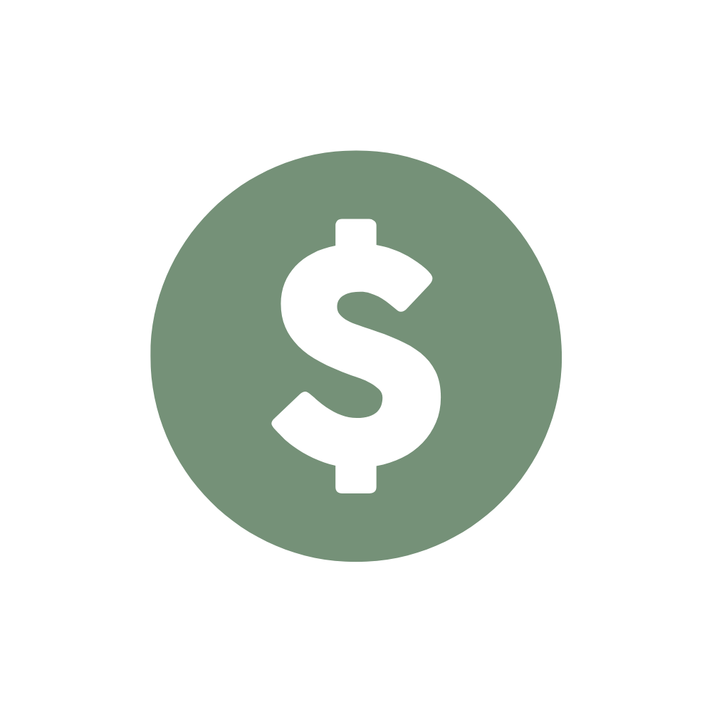 Green circle with black dollar sign in the center, with the phrase "Your paragraph text" below.