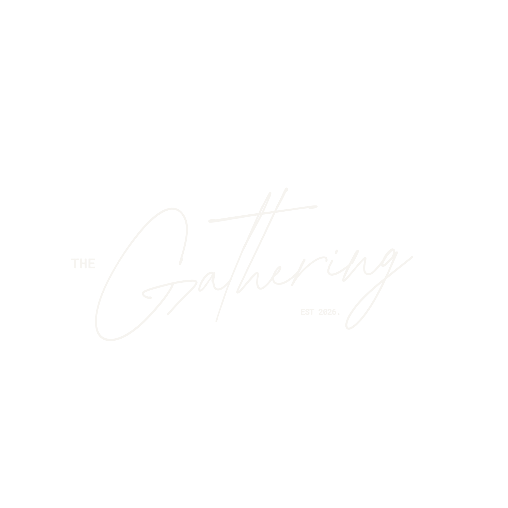 Black background with white handwritten style text reading 'The Gathering' and smaller text 'EST. 2020'.