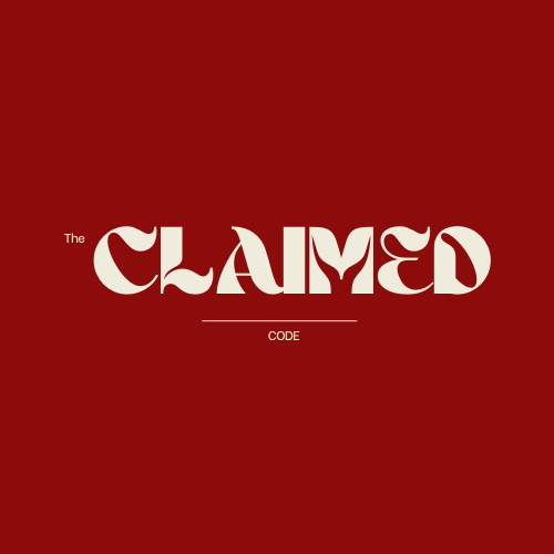 Red background with white text reading "The CLAMED CODE" and a small underline beneath the word "CODE".