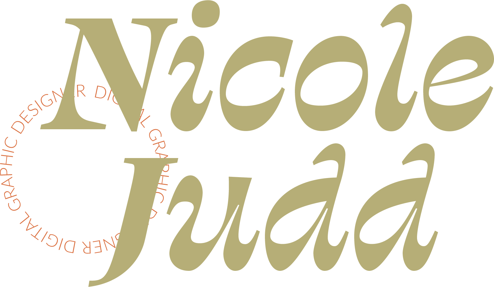 A graphic with the words 'Nicole Judd' in large cursive font, and a circular text around it that reads 'Digital GRAPHIC DESIGNER'