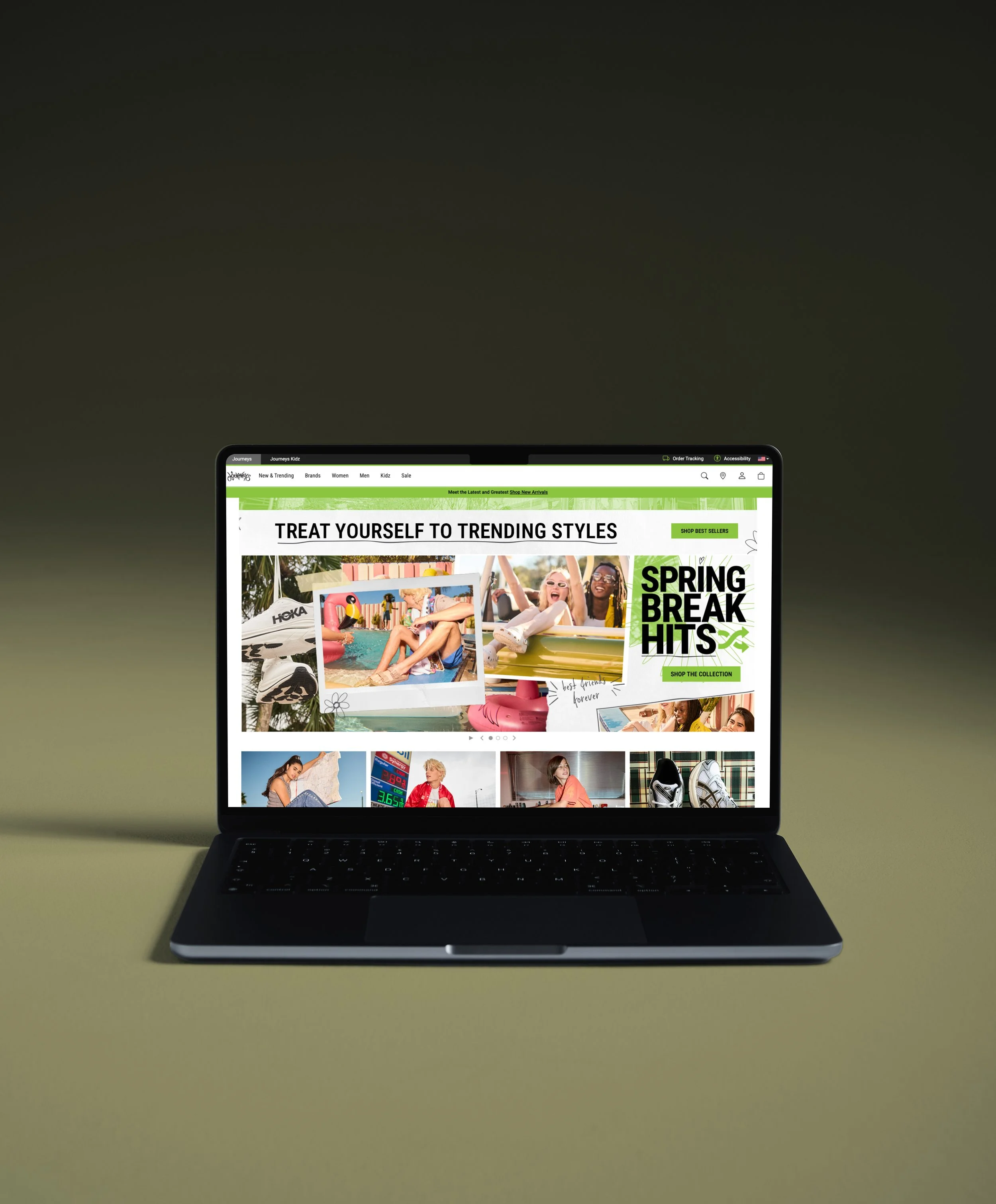 Laptop displaying a fashion website with summer and spring collection photos