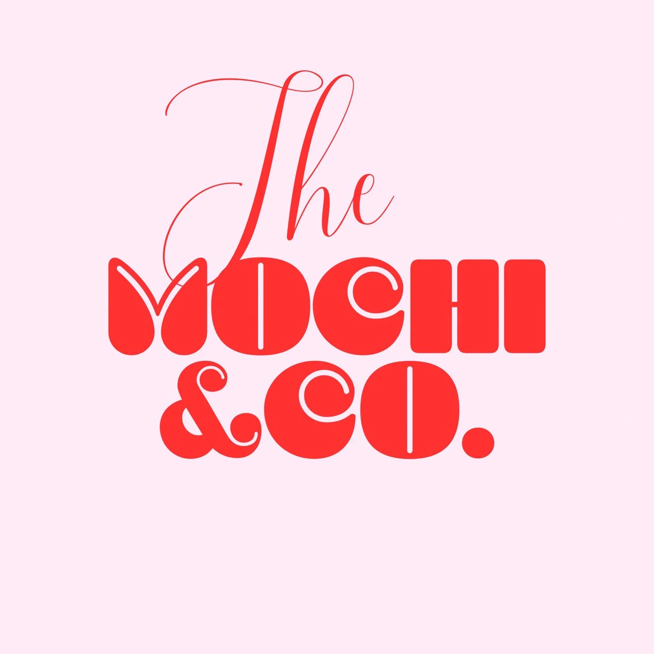 Pink background with red and white stylized text that reads "The Mouchi & Co."
