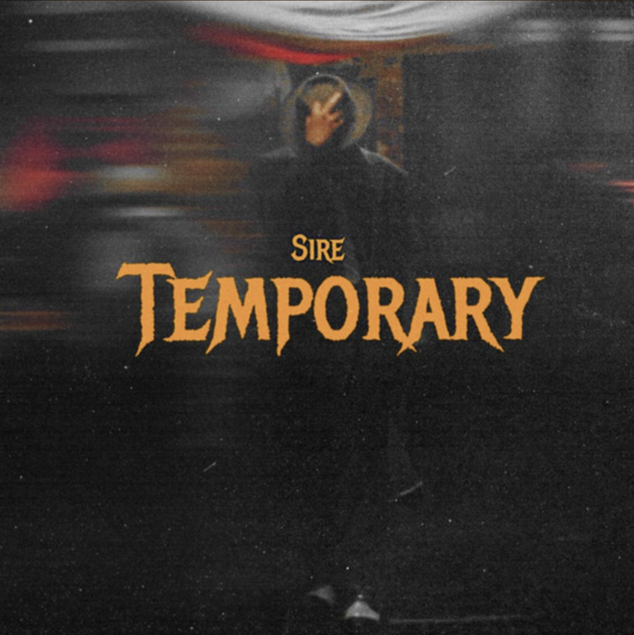 Image of someone taking a mirror selfie with a mobile phone, with the words "Sire Temporary" in orange text.