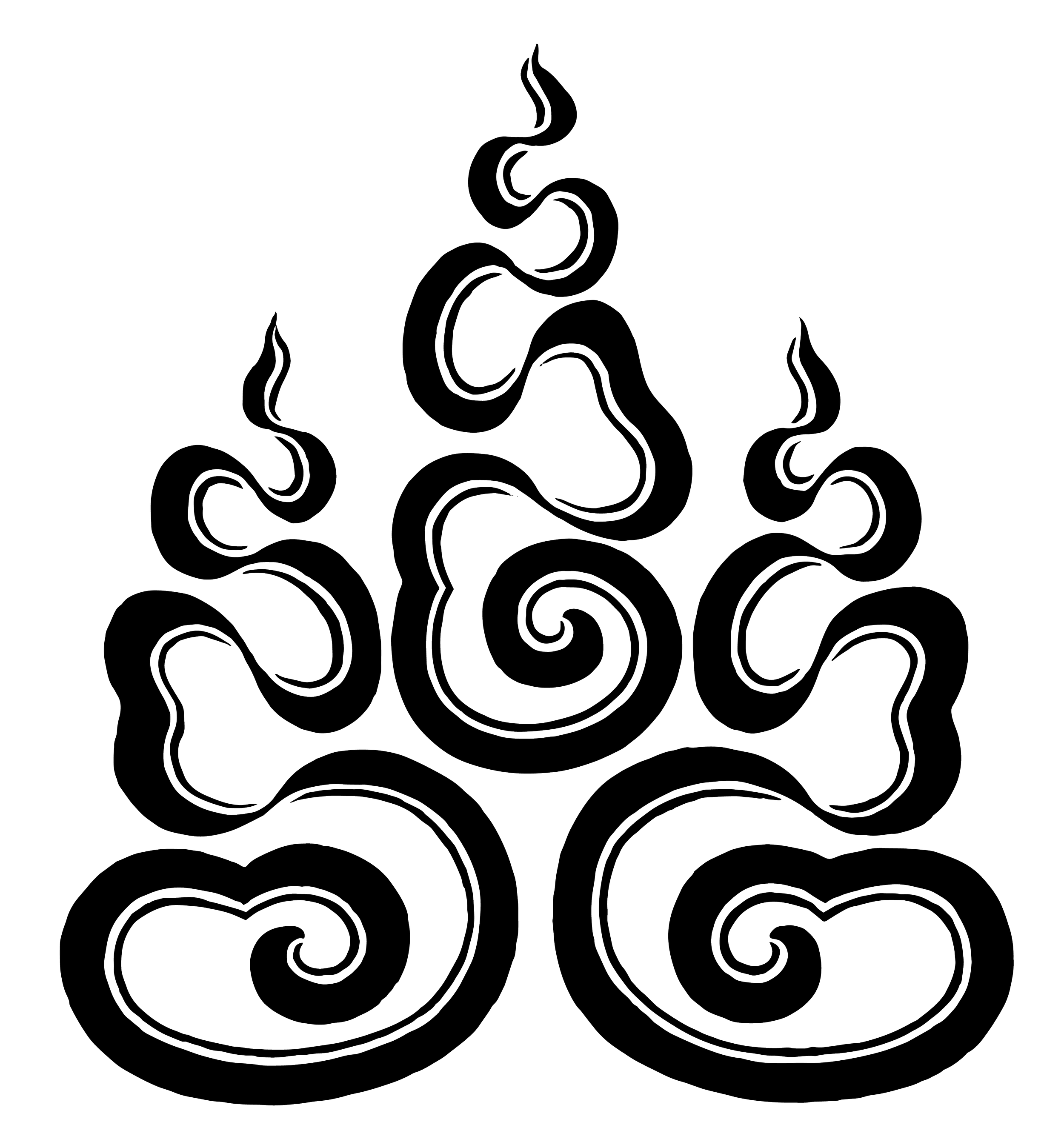 Black background with a white abstract line drawing resembling a stylized tree with swirling branches.
