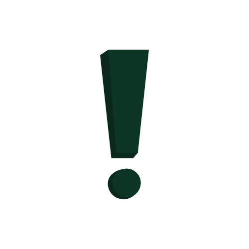 Icon of a dark green exclamation point on a white circular background for identifying barriers.