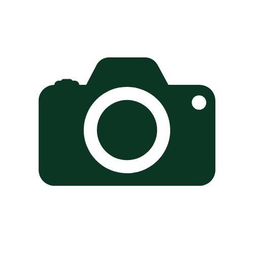Dark green camera icon inside a white circle, representing documenting experiences.