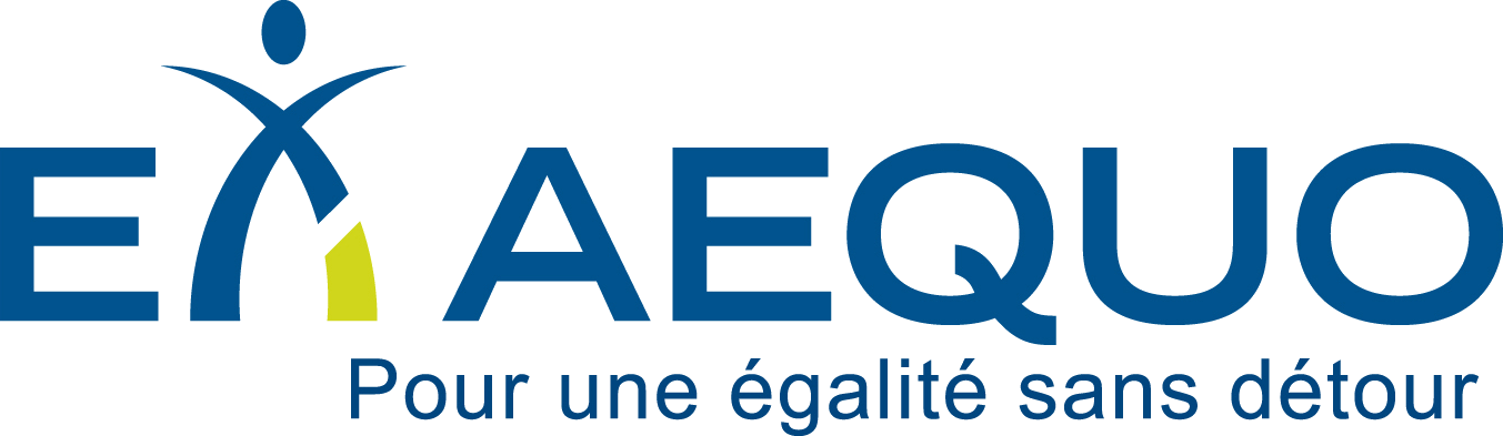 Logo for ELAEQUO with the slogan "Pour une égalité sans détour" in French.