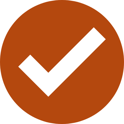 A white check mark inside a brown circular background.