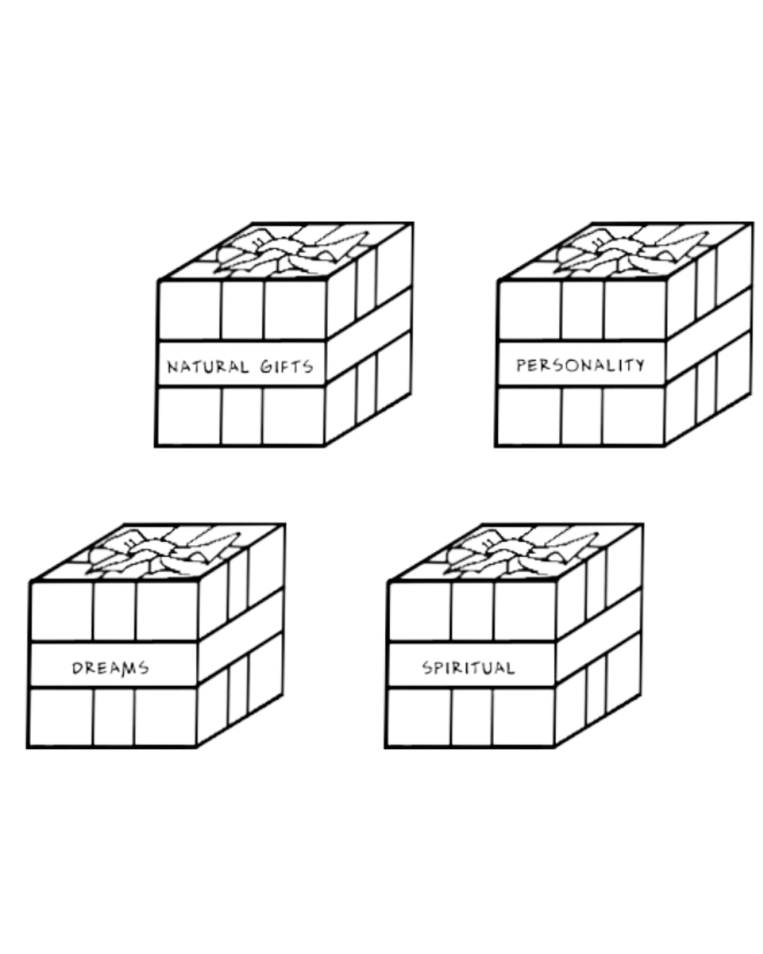 Geometric drawing of an outline square with sections divided by vertical, horizontal, and diagonal lines.