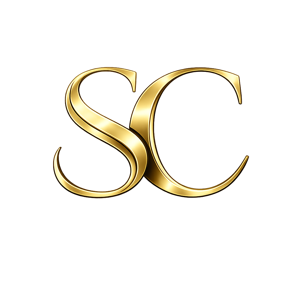Logo en or avec les lettres 'SC' stylisées.