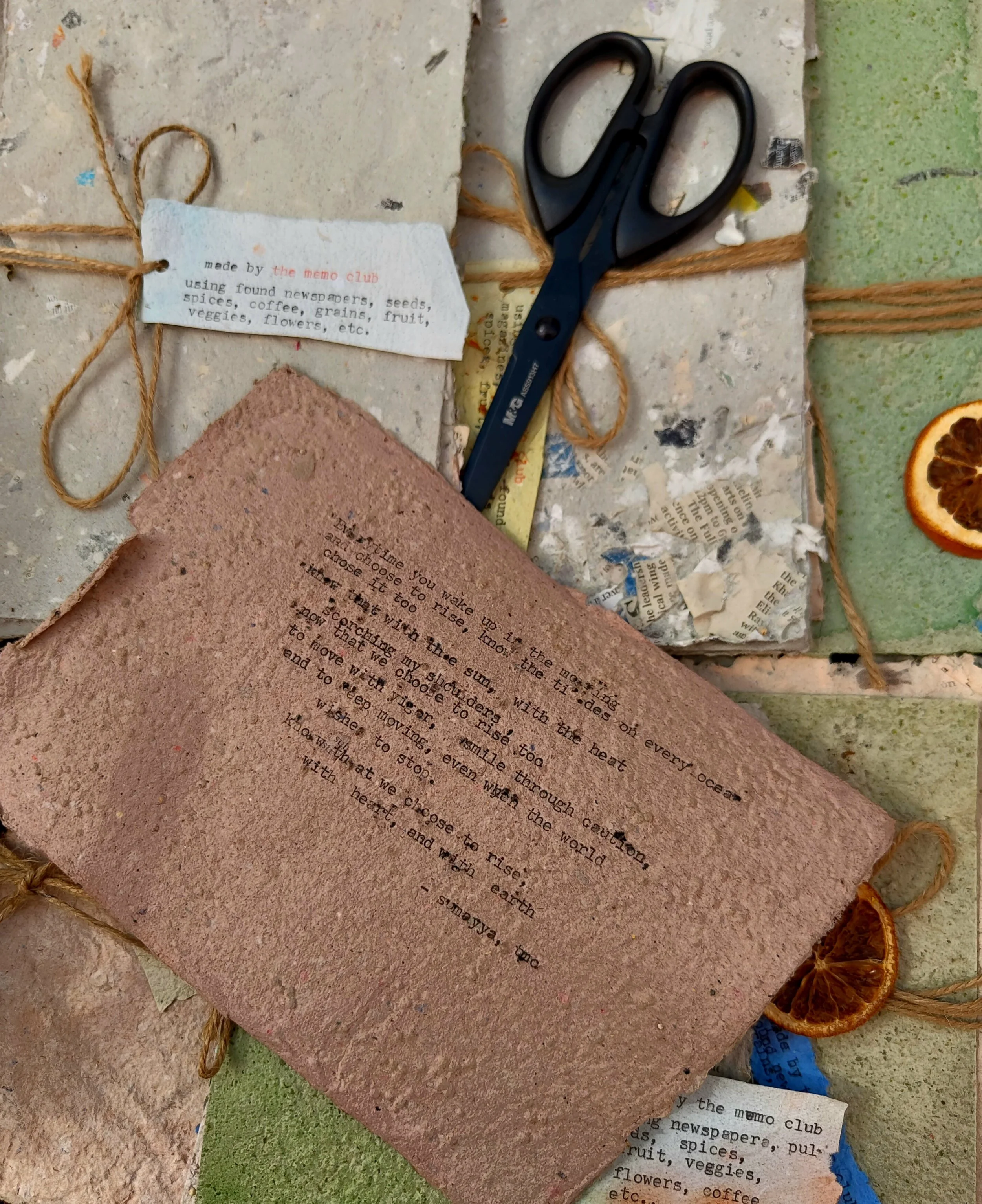 Photo os handmade paper, poetry, and wrapped paper