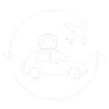 Icon of a car with an airplane above, surrounded by arrows forming a circle.