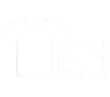 Outline of a T-shirt next to an open book.