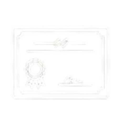 A framed certificate with decorative elements, possibly a diploma or award, featuring a ribbon or seal in the lower left corner.