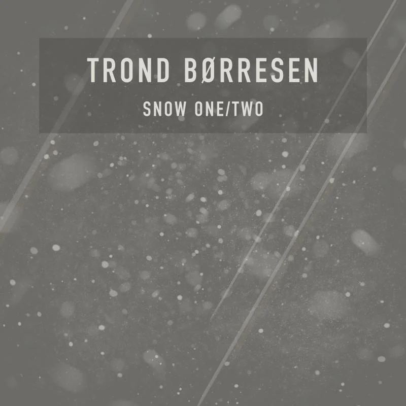 Album cover for Trond Børresen's snow-themed music, featuring a grayscale background with snowflakes and diagonal lines.