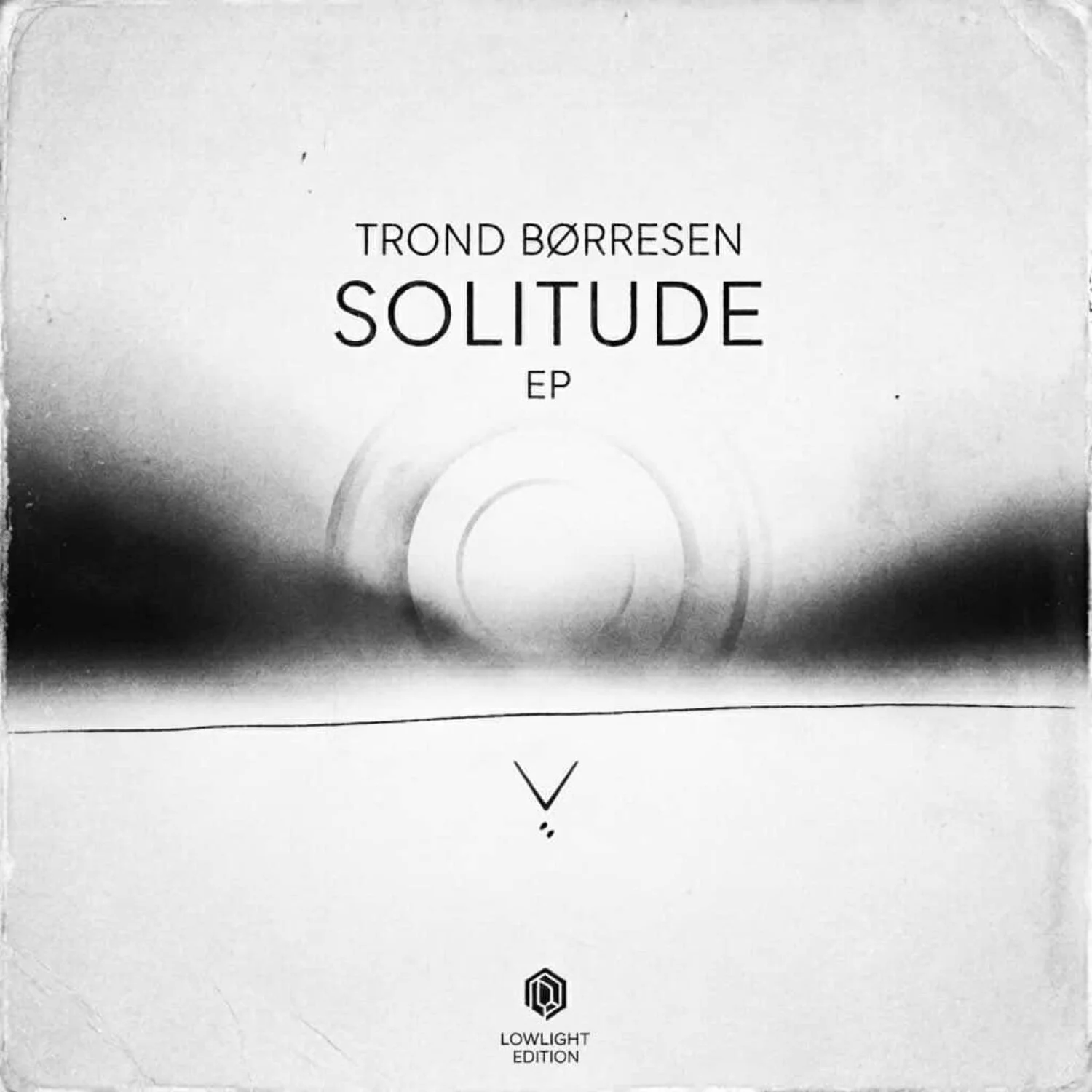Album cover for Trond Børresen's 'Solitude EP', featuring a black and white abstract design with a circle and gradient shading.