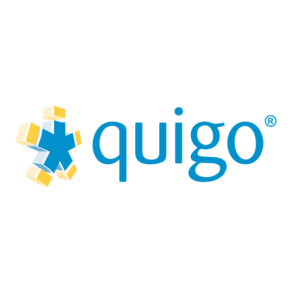 Quigo logo with blue stylized human figure and the word 'quigo' in lowercase blue letters.