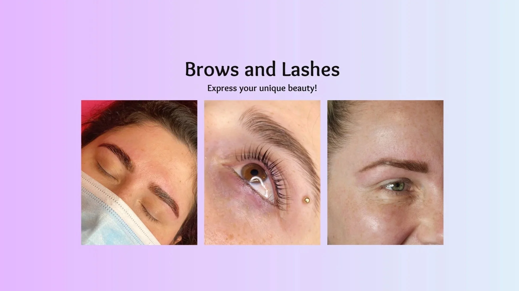brow lamination, eyebrow shape and tint, eyelash tint, lash lift