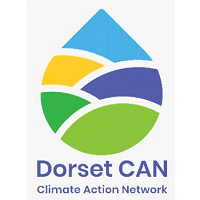 Dorset CAN Climate Action Network logo with stylized mountain, sky, and fields in blue, yellow, green, and purple