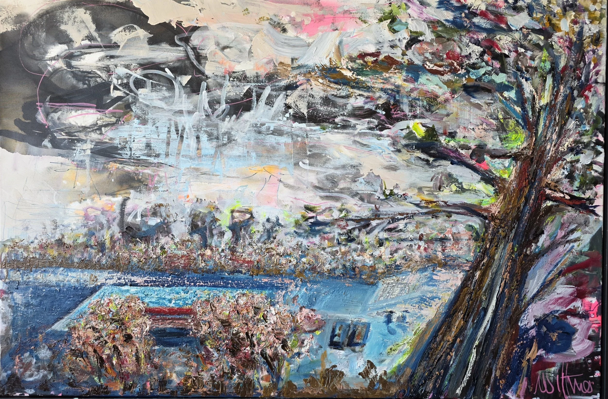 Therme Meran, 2026, acrylic and oil on canvas by Victoria Wittmer, 80 × 120 cm