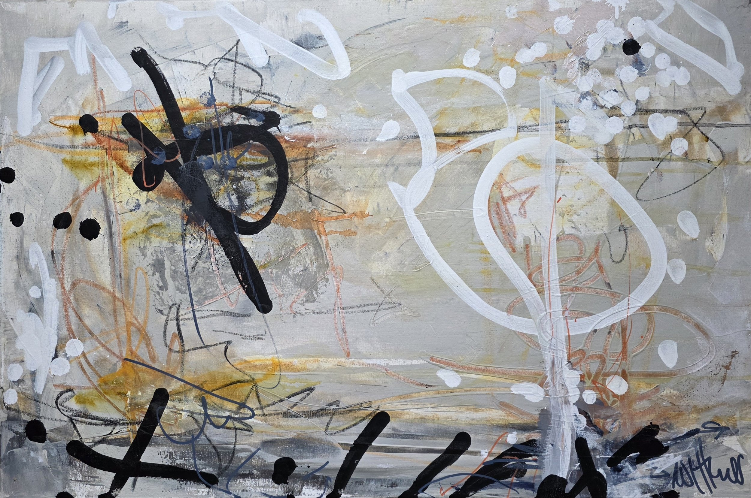 Abstraktes Gemälde „Winter in Tirol I“ von Victoria Wittmer, Acryl auf Leinwand.