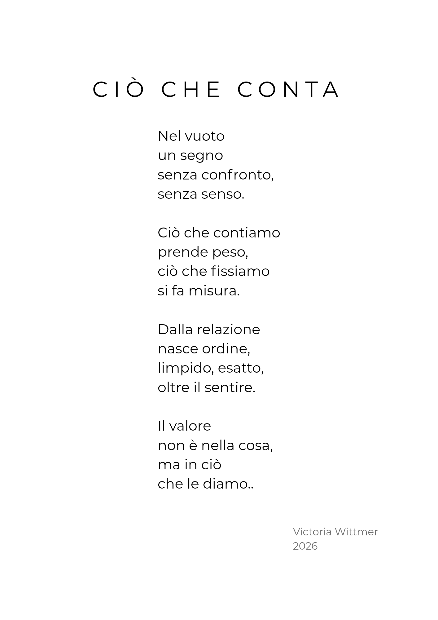 Opera testuale tipografica “Ciò che conta” di Victoria Wittmer.