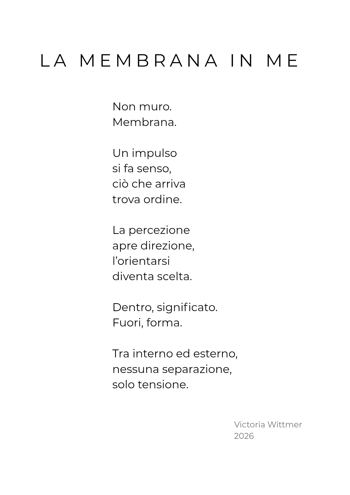 Opera testuale tipografica “la membrana in me” di Victoria Wittmer.