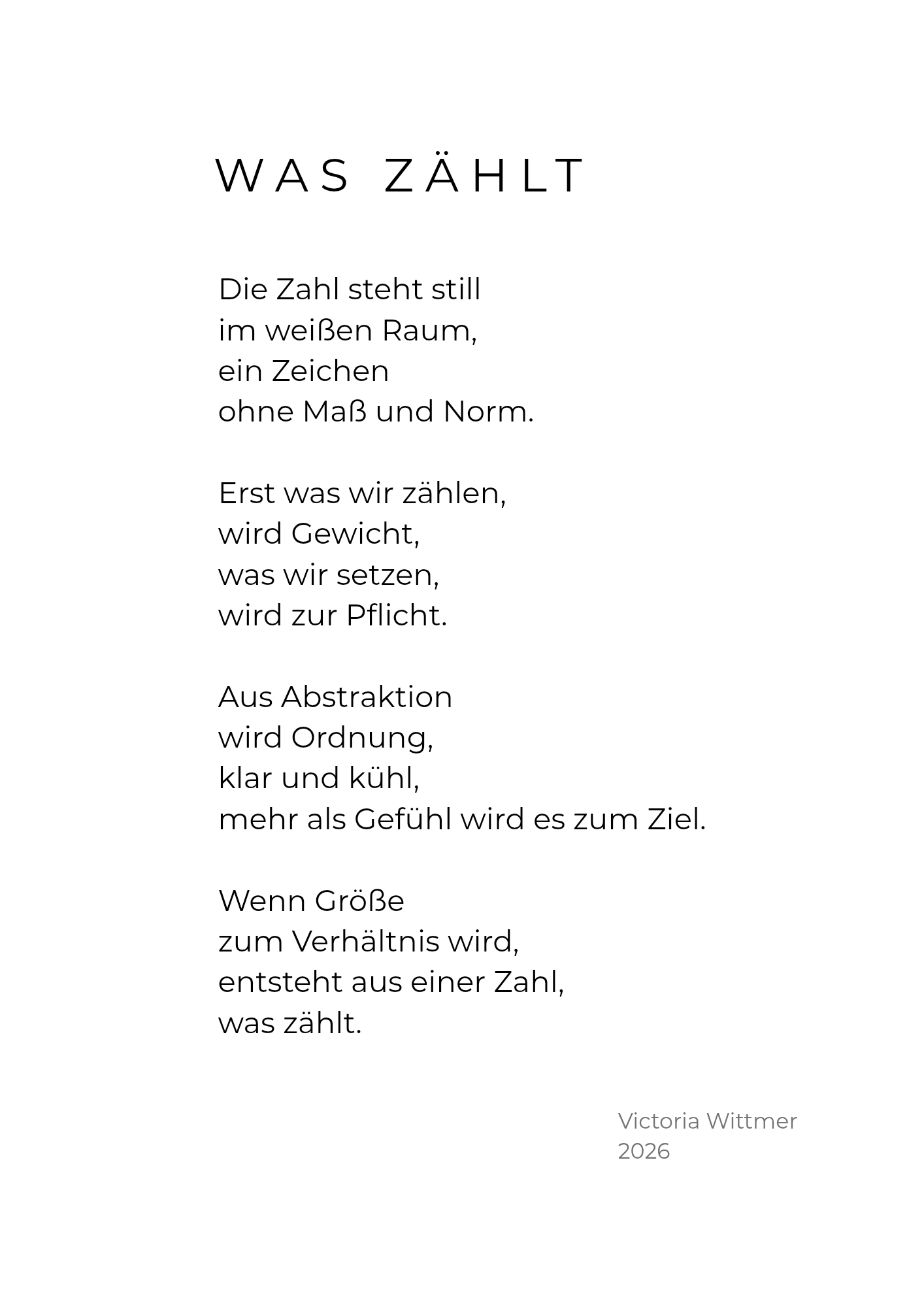 Typografische Textarbeit „Was zählt“ von Victoria Wittmer.