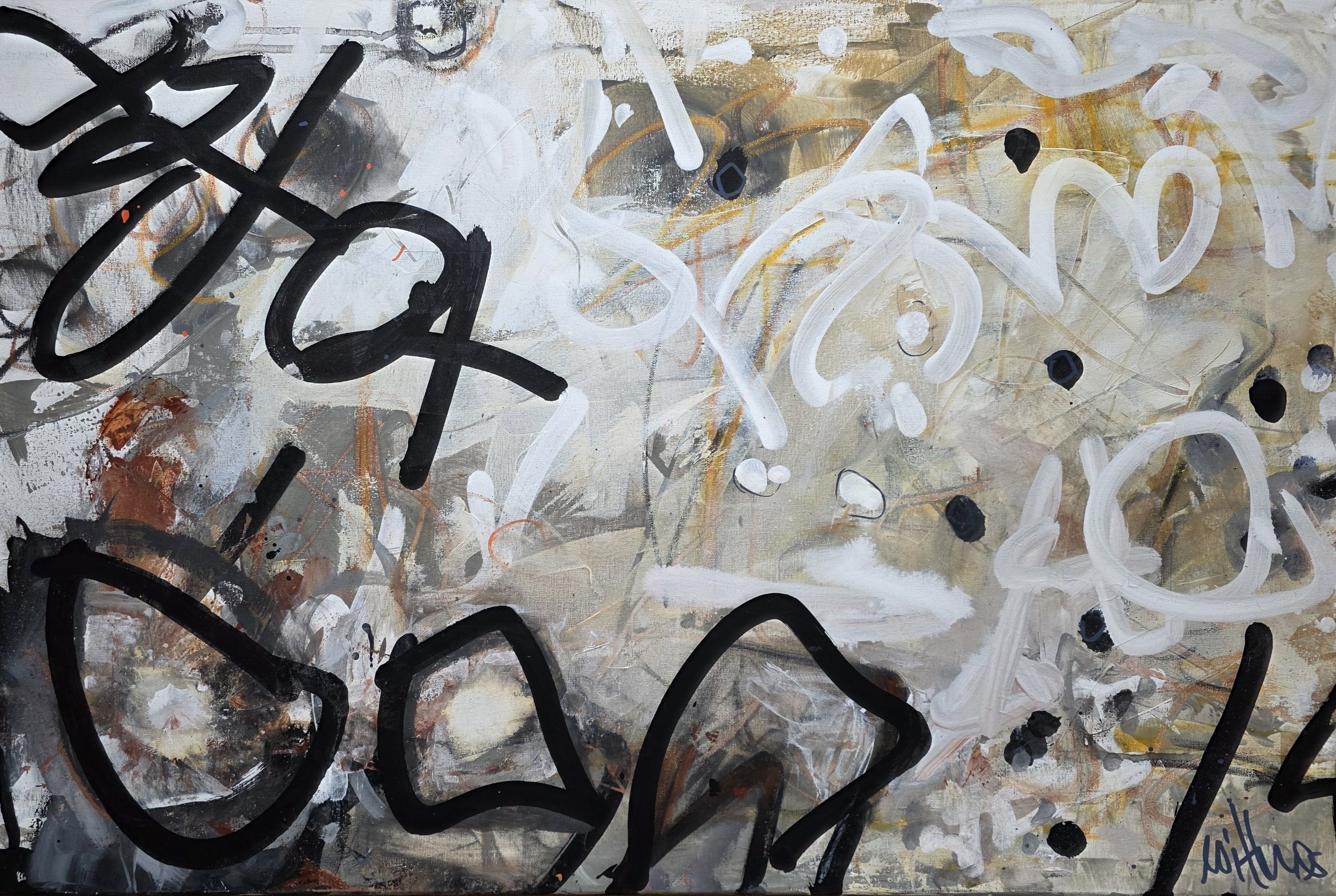 Abstraktes Gemälde „Winter in Tirol IV“ von Victoria Wittmer, Acryl auf Leinwand.