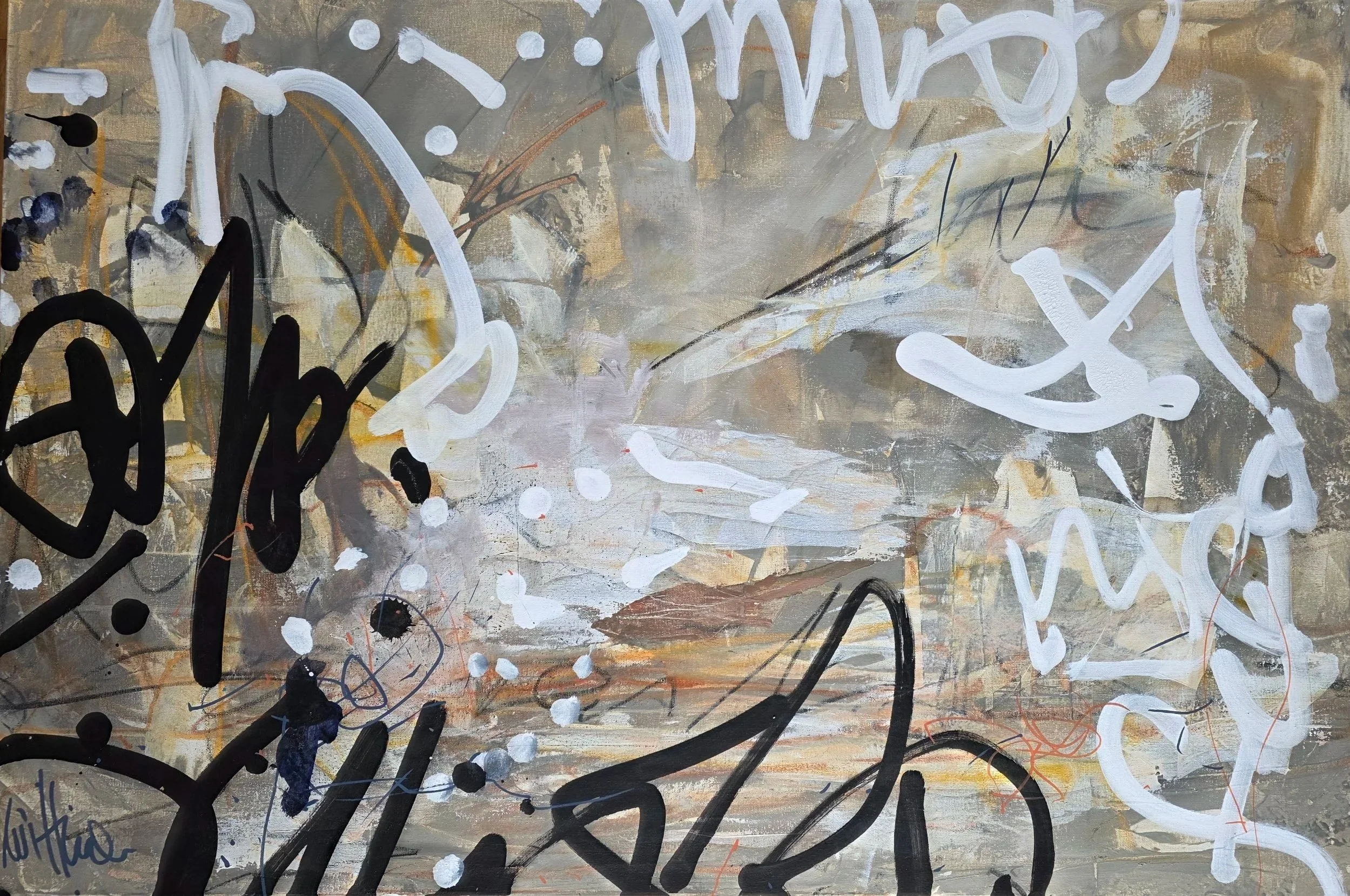 Dipinto astratto „Winter in Tirol III“ di Victoria Wittmer.