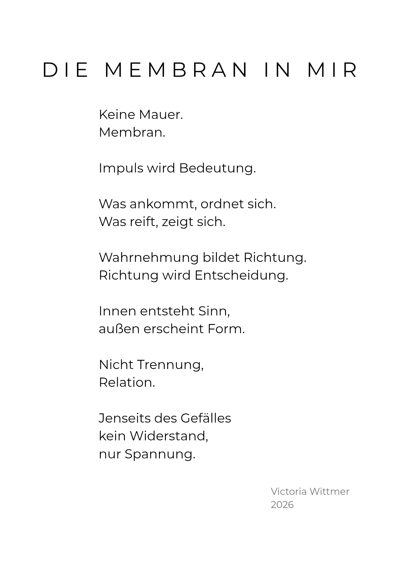 Typografische Textarbeit „Die Membran in mir“ von Victoria Wittmer.