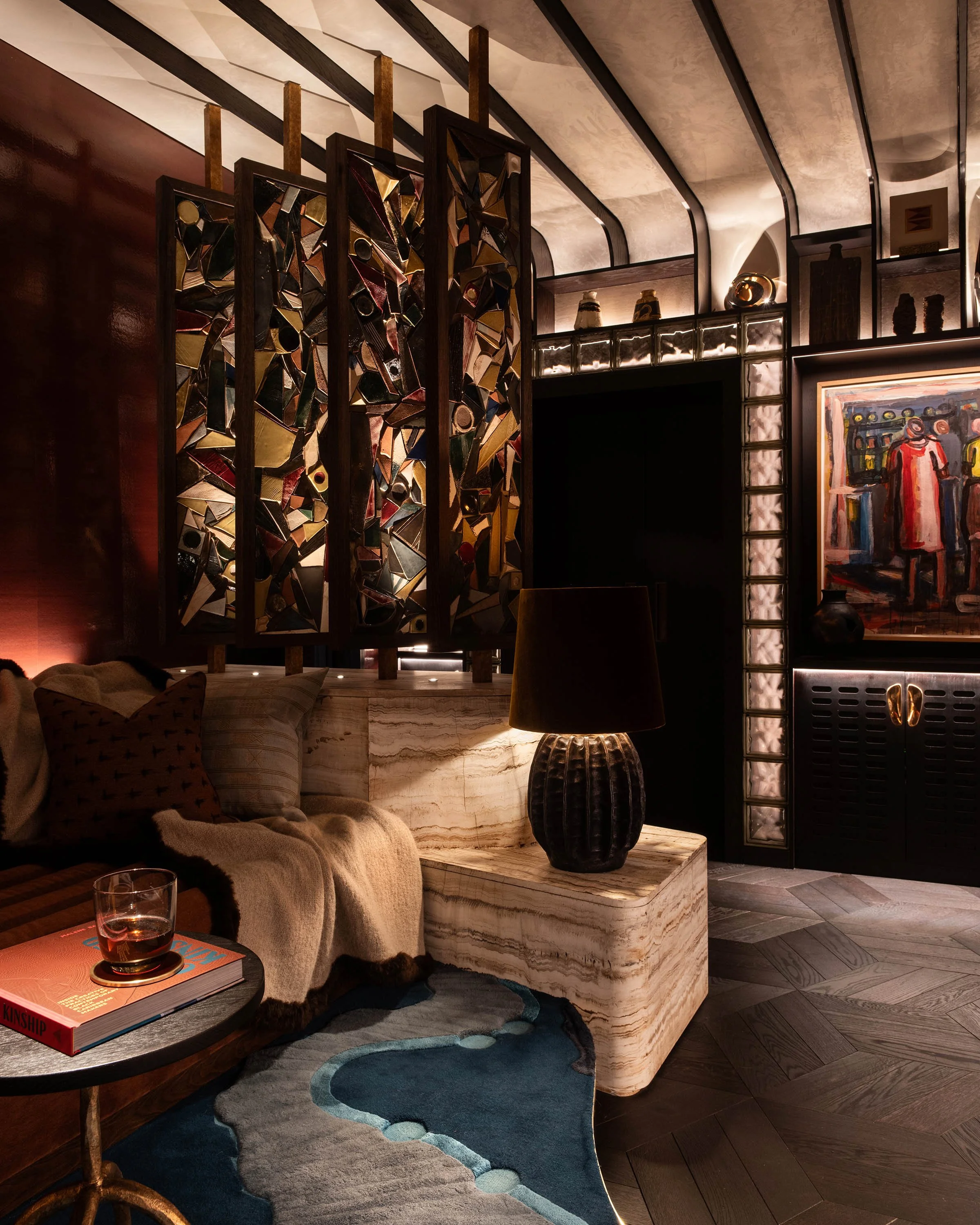 Sensual Sophistication. A richly layered media room conceived as a private sanctuary - a space for reconnection,
slower evenings, and sensory comfort. Designed to imagine life once the children have
flown the nest, “Date Night” blends tactile finishe