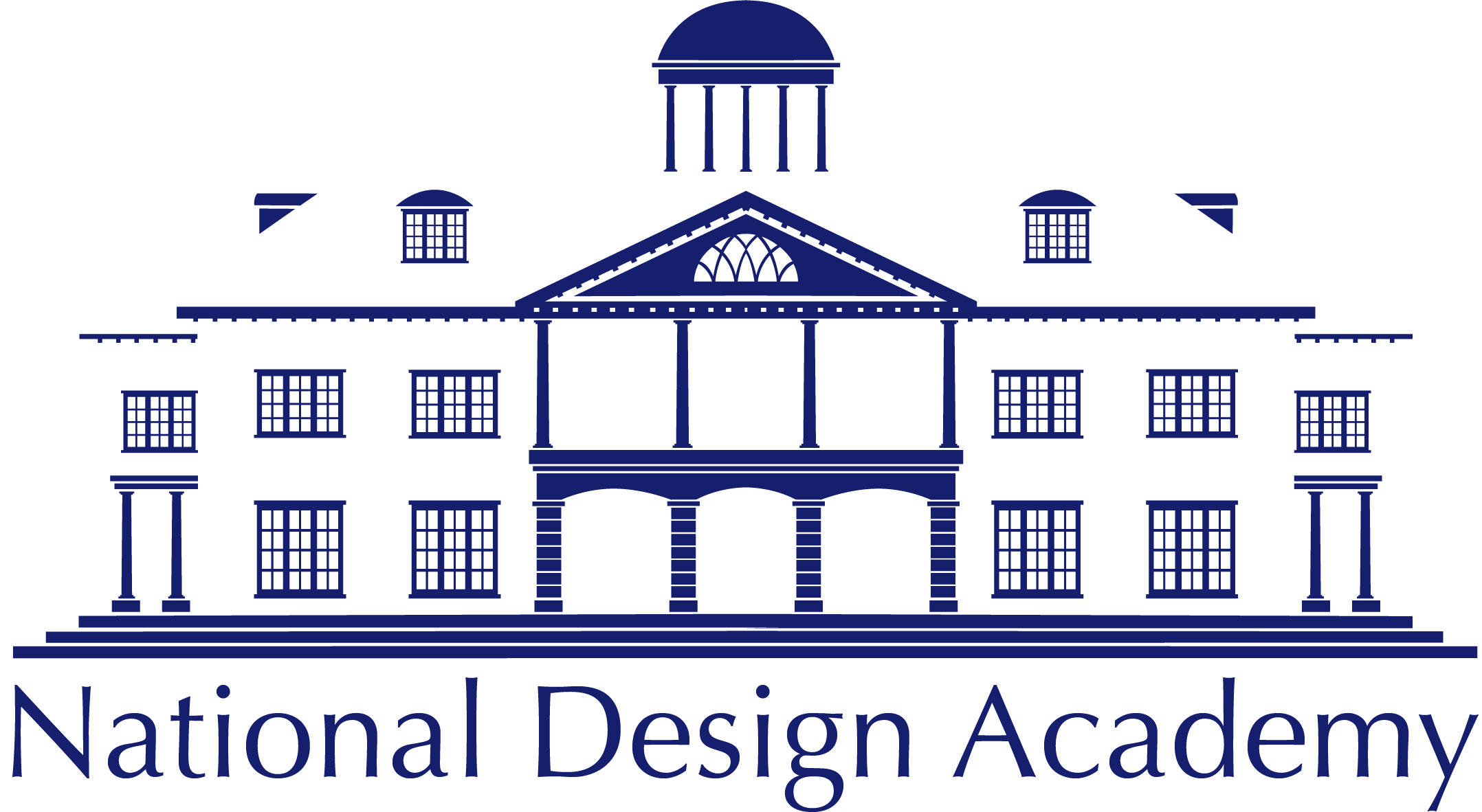 Illustration of a stately, classical-style building with multiple windows, columns, and a central dome on top. Beneath the building, the text reads 'National Design Academy'.