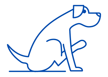Line drawing of a sitting dog with its tail pointing to the left.