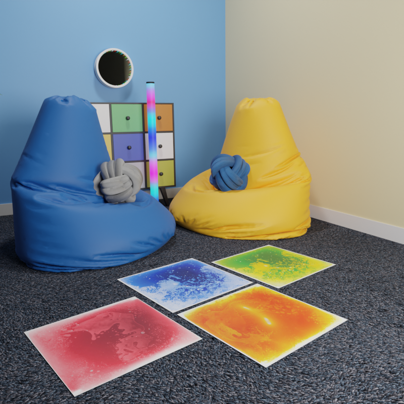 Sensory Room Bundle Set Corner 7 Pieces, Soft Tactile and Rocket Light Tube